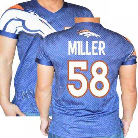 Denver Broncos Navy #58 Von Miller Stretch Shirt Name Number Player Personalized Blue Mens Adults NFL T-Shirts Tee Shirts