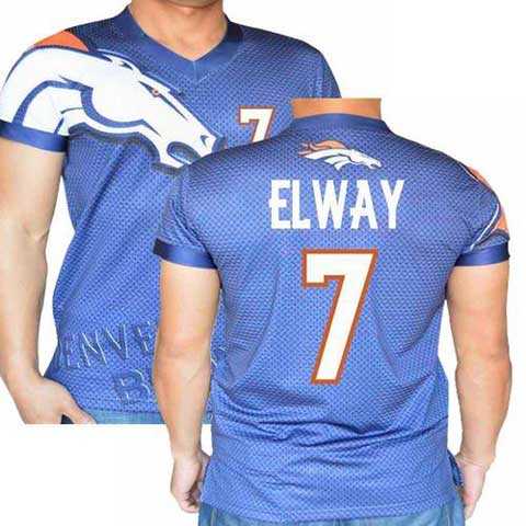 Denver Broncos Navy #7 John Elway Stretch Shirt Name Number Player Personalized Blue Mens Adults NFL T-Shirts Tee Shirts