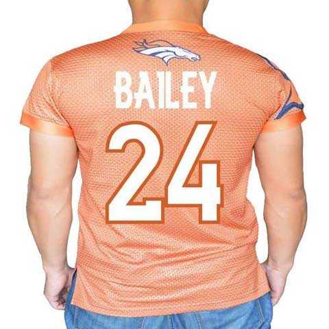 Denver Broncos Orange #24 Champ Bailey Stretch Name Number Player Personalized Blue Mens Adults NFL T-Shirts Tee Shirts