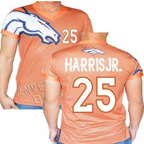 Denver Broncos Orange #25 Chris Harris Jr. Stretch Name Number Player Personalized Blue Mens Adults NFL T-Shirts Tee Shirts