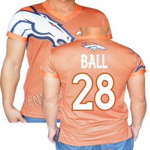 Denver Broncos Orange #28 Montee Ball Stretch Name Number Player Personalized Blue Mens Adults NFL T-Shirts Tee Shirts