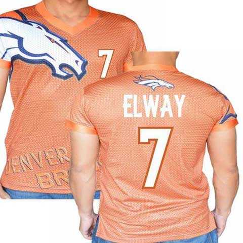 Denver Broncos Orange #7 John Elway Stretch Name Number Player Personalized Blue Mens Adults NFL T-Shirts Tee Shirts