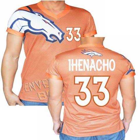 Denver Broncos Orange #33 Duke Ihenacho Stretch Name Number Player Personalized Blue Mens Adults NFL T-Shirts Tee Shirts
