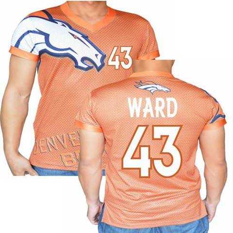 Denver Broncos Orange #43 T J Ward Stretch Name Number Player Personalized Blue Mens Adults NFL T-Shirts Tee Shirts