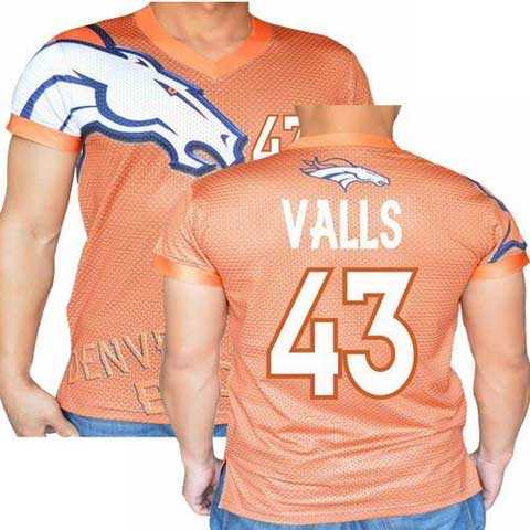 Denver Broncos Orange #43 Valls Stretch Name Number Player Personalized Blue Mens Adults NFL T-Shirts Tee Shirts