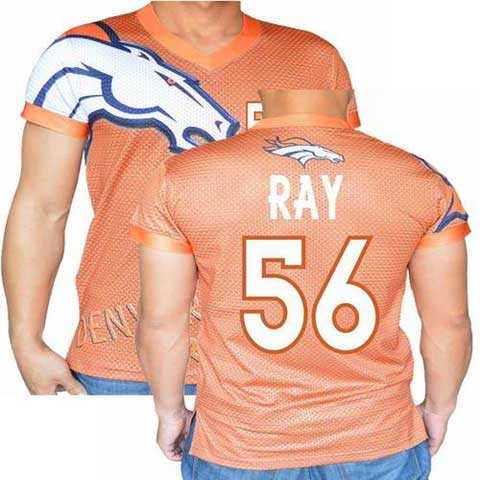 Denver Broncos Orange #56 Shane Ray Stretch Name Number Player Personalized Blue Mens Adults NFL T-Shirts Tee Shirts