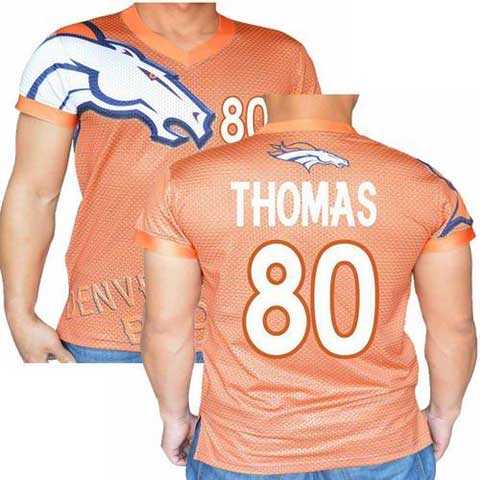 Denver Broncos Orange #80 Julius Thomas Stretch Name Number Player Personalized Blue Mens Adults NFL T-Shirts Tee Shirts
