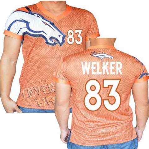Denver Broncos Orange #83 Wes Welker Stretch Name Number Player Personalized Blue Mens Adults NFL T-Shirts Tee Shirts