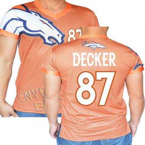 Denver Broncos Orange #87 Eric Decker Stretch Name Number Player Personalized Blue Mens Adults NFL T-Shirts Tee Shirts