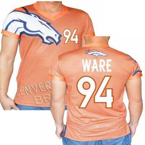 Denver Broncos Orange #94 DeMarcus Ware Stretch Name Number Player Personalized Blue Mens Adults NFL T-Shirts Tee Shirts