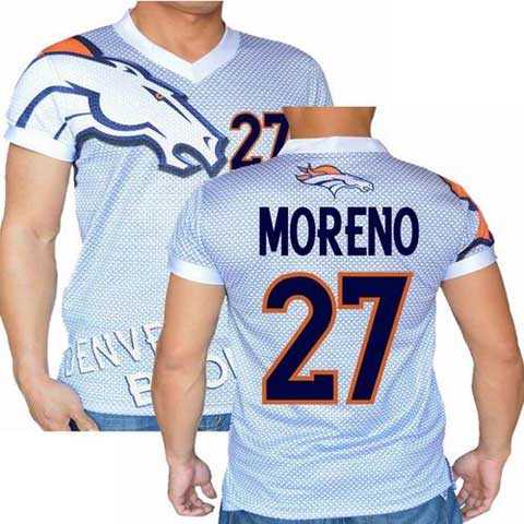 Denver Broncos White #27 Knowshon Moreno Stretch Name Number Player Personalized Blue Mens Adults NFL T-Shirts Tee Shirts