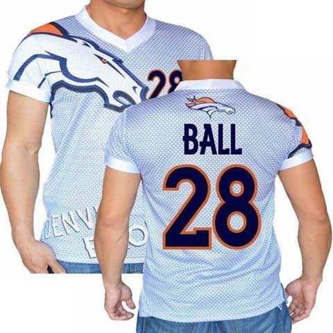 Denver Broncos White #28 Montee Ball Stretch Name Number Player Personalized Blue Mens Adults NFL T-Shirts Tee Shirts