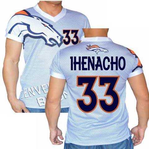 Denver Broncos White #33 Duke Ihenacho Stretch Name Number Player Personalized Blue Mens Adults NFL T-Shirts Tee Shirts