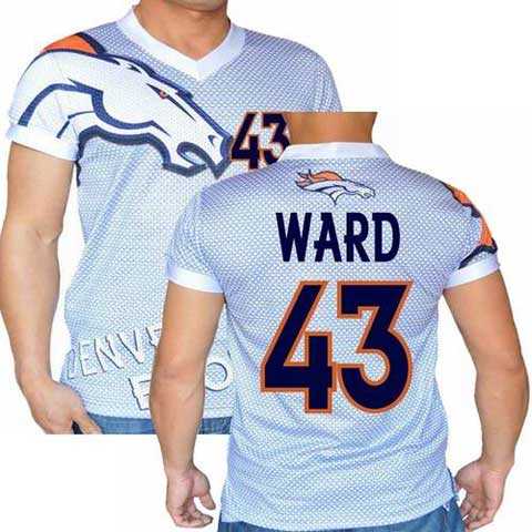 Denver Broncos White #43 T.J. Ward Stretch Name Number Player Personalized Blue Mens Adults NFL T-Shirts Tee Shirts