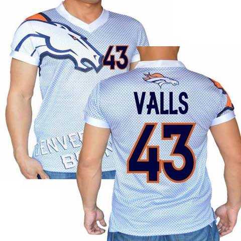 Denver Broncos White #43 Valls Stretch Name Number Player Personalized Blue Mens Adults NFL T-Shirts Tee Shirts