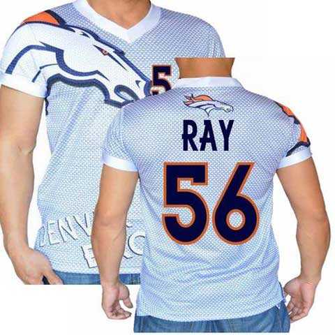 Denver Broncos White #56 Shane Ray Stretch Name Number Player Personalized Blue Mens Adults NFL T-Shirts Tee Shirts
