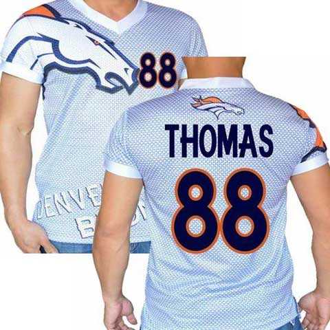 Denver Broncos White #88 Demaryius Thomas Stretch Name Number Player Personalized Blue Mens Adults NFL T-Shirts Tee Shirts