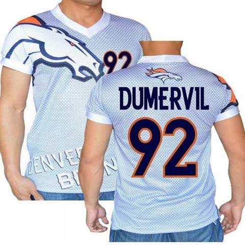 Denver Broncos White #92 Dumervil Stretch Name Number Player Personalized Blue Mens Adults NFL T-Shirts Tee Shirts