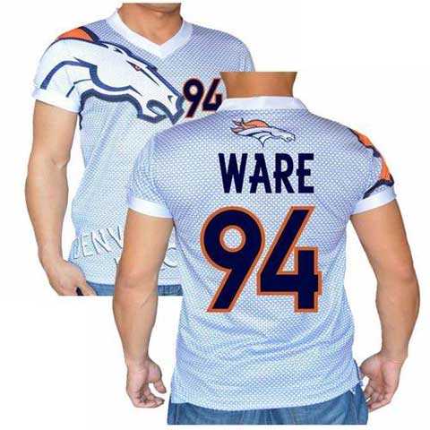 Denver Broncos White #94 DeMarcus Ware Stretch Name Number Player Personalized Blue Mens Adults NFL T-Shirts Tee Shirts