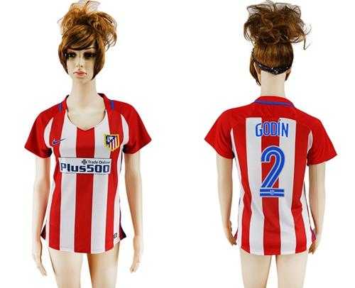 Women's Atletico Madrid #2 Godin Home Soccer Club Jersey