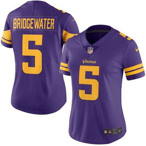 Women's Nike Minnesota Vikings #5 Teddy Bridgewater Purple Stitched NFL Limited Rush Jersey