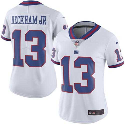 Women's Nike New York Giants #13 Odell Beckham Jr White Stitched NFL Limited Rush Jersey
