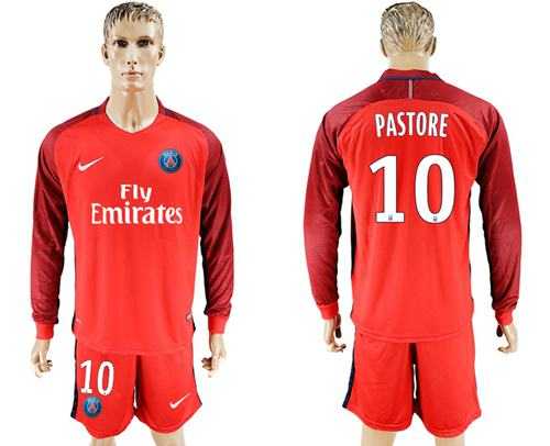 Paris Saint-Germain #10 Pastore Red Long Sleeves Soccer Club Jersey