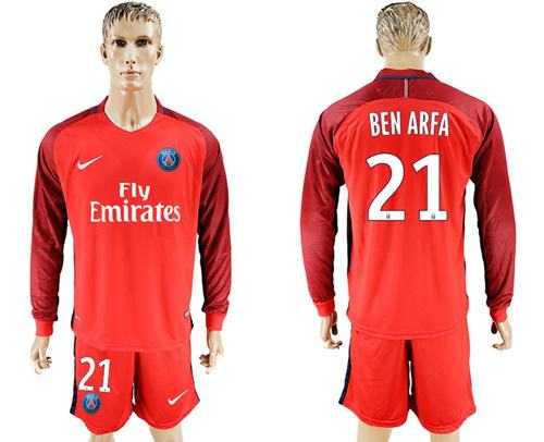 Paris Saint-Germain #21 Ben Arfa Red Long Sleeves Soccer Club Jersey