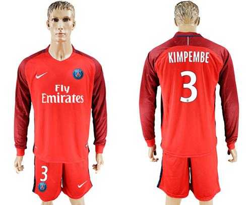 Paris Saint-Germain #3 Kimpembe Red Long Sleeves Soccer Club Jersey