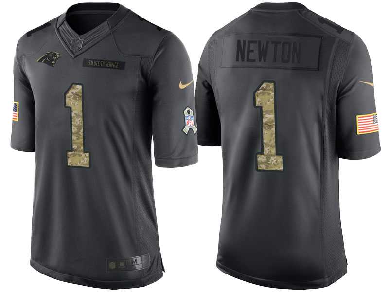 Nike Carolina Panthers #1 Cam Newton Men's Stitched Black NFL Salute to Service Limited Jerseys