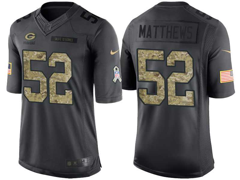 Nike Green Bay Packers #52 Clay Matthews Men's Stitched Black NFL Salute to Service Limited Jerseys