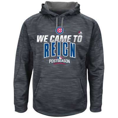 Men's Chicago Cubs Graphite 2016 Postseason Authentic Collection Came To Reign Streak Fleece Pullover Hoodie
