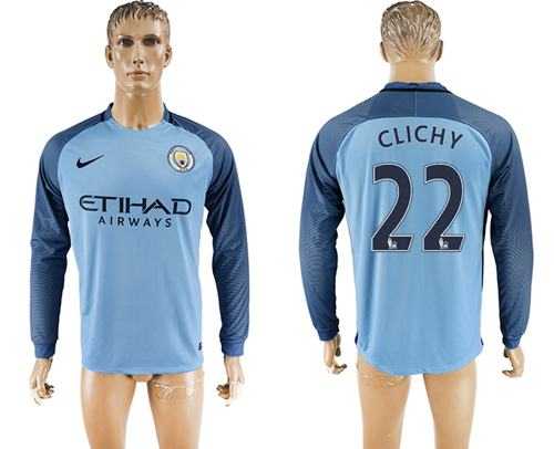 Manchester City #22 Clichy Home Long Sleeves Soccer Club Jersey