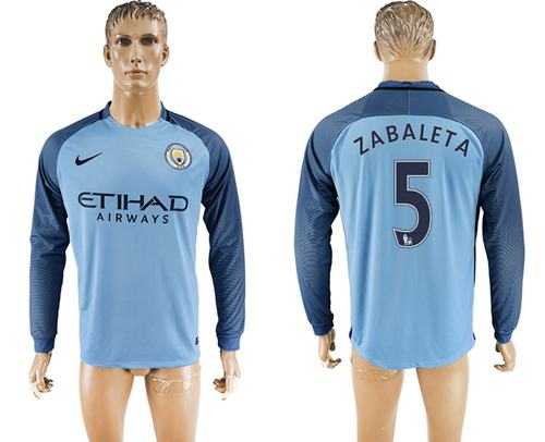 Manchester City #5 Zabaleta Home Long Sleeves Soccer Club Jersey