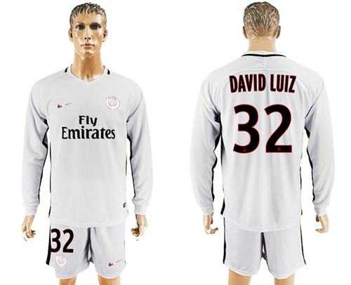 Paris Saint-Germain #32 David Luiz Sec Away Long Sleeves Soccer Club Jersey