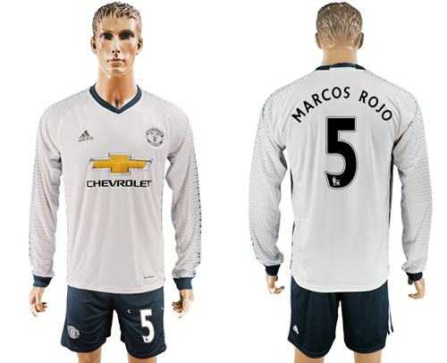 Manchester United #5 Marcos Rojo Sec Away Long Sleeves Soccer Club Jersey