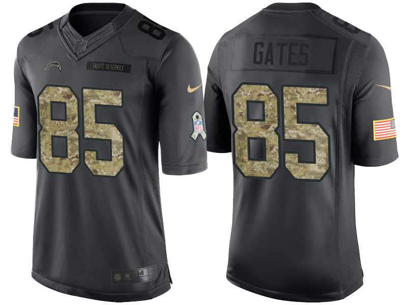 Nike San Diego Chargers #85 Antonio Gates Men's Stitched Anthracite NFL Salute to Service Limited Jerseys