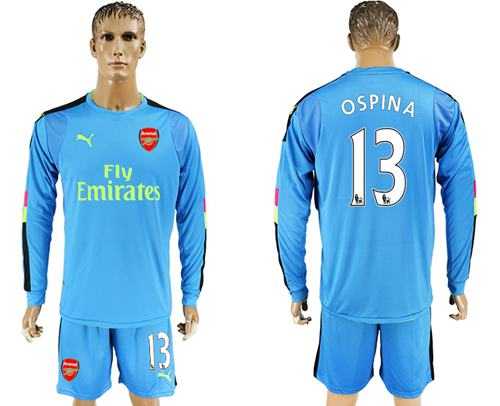 Arsenal #13 Ospina Blue Goalkeeper Long Sleeves Soccer Club Jersey