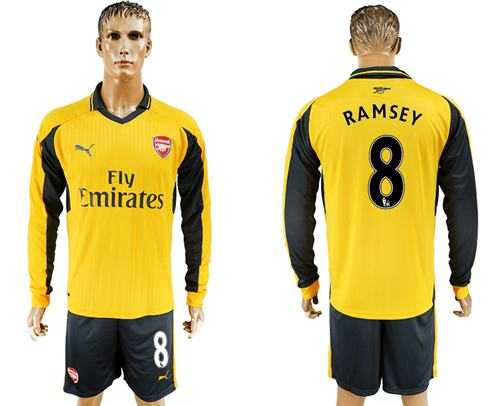 Arsenal #8 Ramsey Away Long Sleeves Soccer Club Jersey