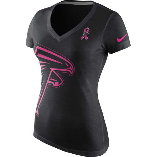 Atlanta Falcons Nike Women's Breast Cancer Awareness Tri Blend V Neck T-Shirt Black
