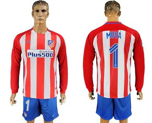 Atletico Madrid #1 Moya Home Long Sleeves Soccer Club Jersey