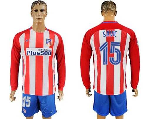 Atletico Madrid #15 Savic Home Long Sleeves Soccer Club Jersey