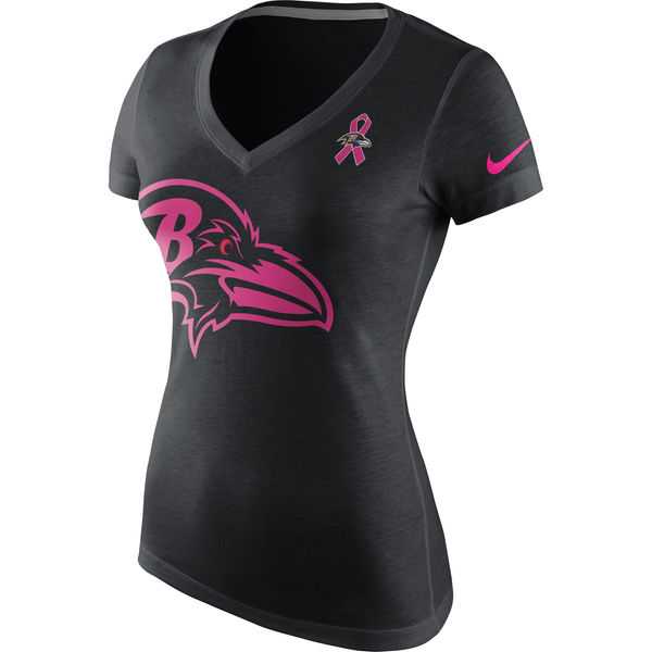 Baltimore Ravens Nike Women's Breast Cancer Awareness Tri Blend V Neck T-Shirt Black