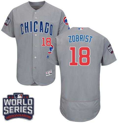 Chicago Cubs #18 Ben Zobrist Grey Flexbase Authentic Collection Road 2016 World Series Bound Stitched Baseball Jersey