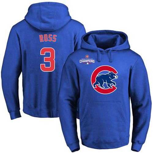 Chicago Cubs #3 David Ross Blue 2016 World Series Champions Primary Logo Pullover Baseball Hoodie