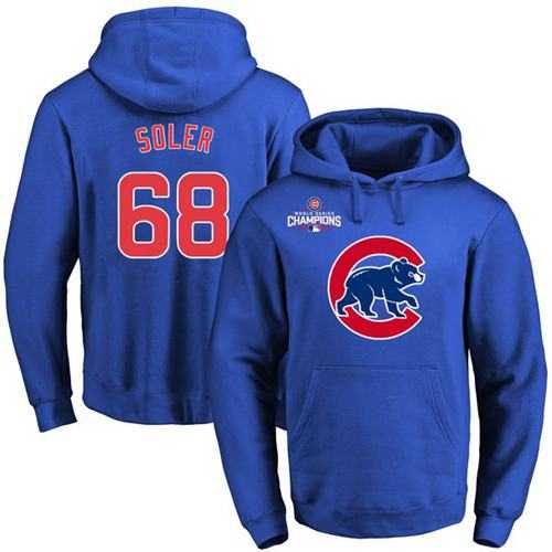 Chicago Cubs #68 Jorge Soler Blue 2016 World Series Champions Primary Logo Pullover Baseball Hoodie