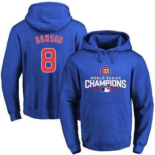 Chicago Cubs #8 Andre Dawson Blue 2016 World Series Champions Pullover Baseball Hoodie