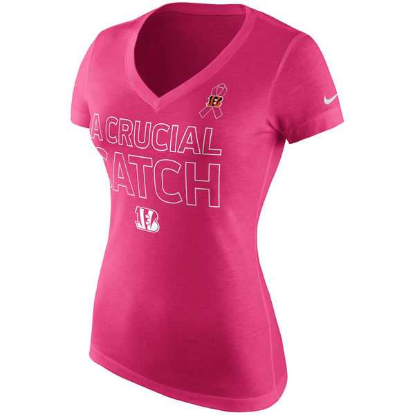 Cincinnati Bengals Nike Women's Breast Cancer Awareness V Neck Tri Blend T-Shirt Pink