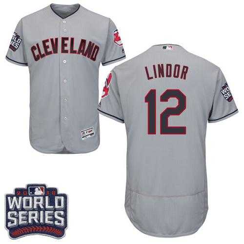 Cleveland Indians #12 Francisco Lindor Grey Flexbase Authentic Collection 2016 World Series Bound Stitched Baseball Jersey