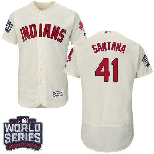 Cleveland Indians #41 Carlos Santana Cream Flexbase Authentic Collection 2016 World Series Bound Stitched Baseball Jersey